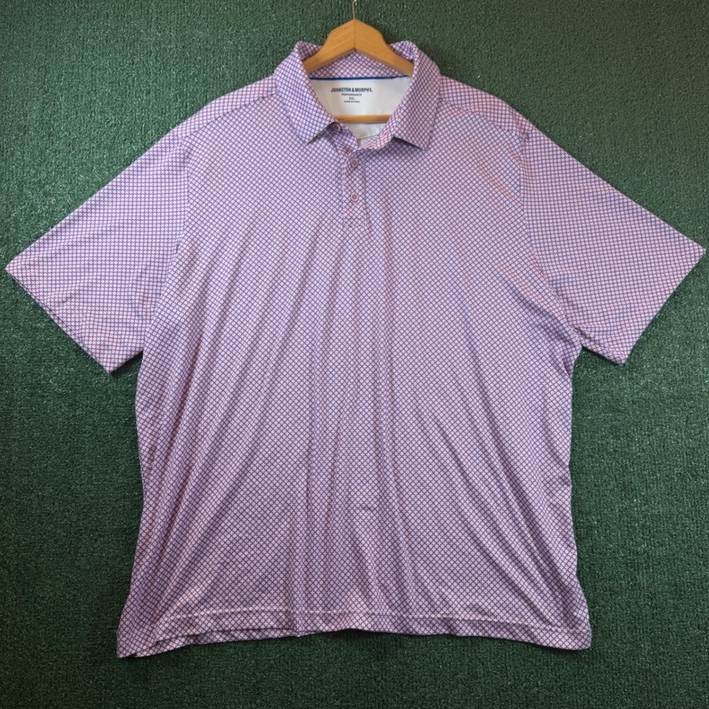 Johnston & Murphy Polo Shirt Mens XXL Pink Good Performance Geometric Print